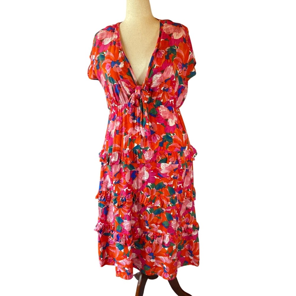 Kentucky Derby Floral Print Ruffle Tiered‎ Midi Party Dress Size XL